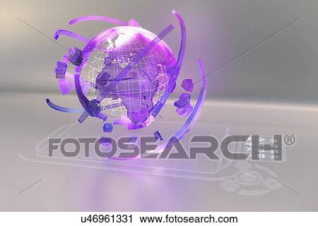 Stock Image - Three dimensional purple transparent globe. Fotosearch