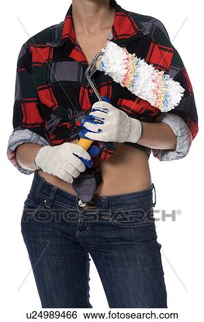 Young woman ready to paint View Large Photo Image Stock Photograph - Young woman ready to paint. Fotosearch