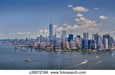 Aerial view of Manhattan and New York City skyline View Large Photo Image Picture - Aerial view of Manhattan and New York City skyline. Fotosearch