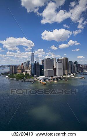 Aerial view of Manhattan and New York City skyline View Large Photo Image Stock Photo - Aerial view of Manhattan and New York City skyline. Fotosearch