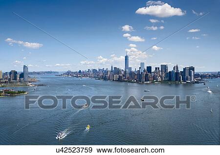 Stock Photo - Aerial view of Manhattan and New York City skyline. Fotosearch