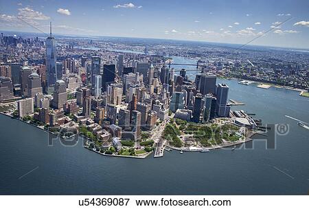 Stock Photo - Aerial view of Manhattan and New York City skyline. Fotosearch