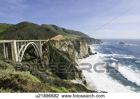 Stock Image - Coastline with bridge. Fotosearch