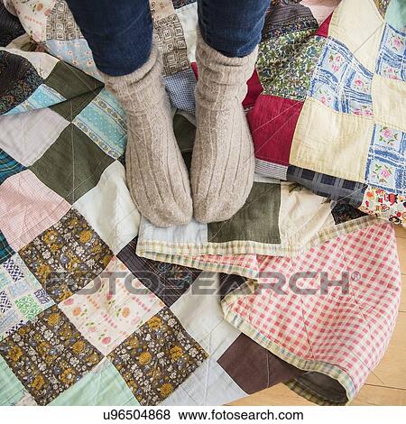 Elevated view of woman's legs wearing woolen socks View Large Photo Image Stock Photo - Elevated view of woman's legs wearing woolen socks. Fotosearch