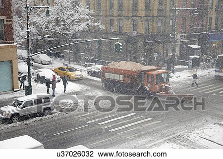 Snowplow on street View Large Photo Image Stock Image - Snowplow on street. Fotosearch