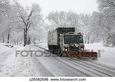 Snowplow on street View Large Photo Image Stock Photo - Snowplow on street. Fotosearch