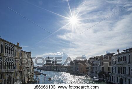 Stock Image - Grand Canal with a view of the church of Santa Maria Della Salute, Venice, Veneto, Italy. Fotosearch