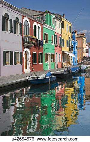 Multi colored houses and canal, Burano, Venice, Veneto, Italy View Large Photo Image Stock Photograph - Multi colored houses and canal, Burano, Venice, Veneto, Italy. Fotosearch