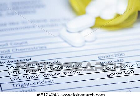 Pills on the results of blood testing, including testing for cholesterol View Large Photo Image Stock Image - Pills on the results of blood testing, including testing for cholesterol. Fotosearch