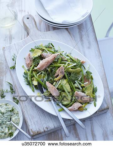 Plate of asparagus, avocado and dill salad with trout View Large Photo Image Stock Image - Plate of asparagus, avocado and dill salad with trout. Fotosearch