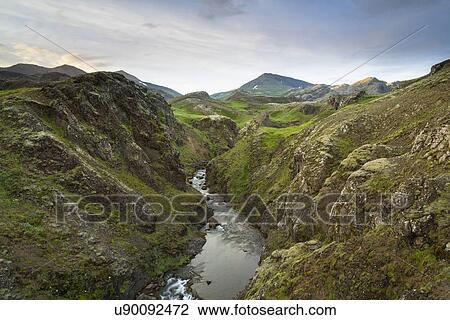 Stock Image - River and gully, Trollafoss, Mosfellsdalur, Iceland. Fotosearch