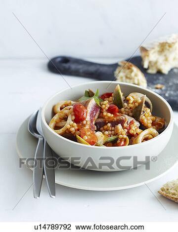 Tuna pearl couscous View Large Photo Image Stock Image - Tuna pearl couscous. Fotosearch
