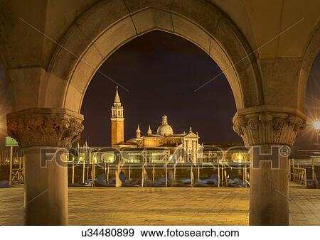 View of the Island of San Giorgio Maggiore at night, Venice, Veneto, Italy View Large Photo Image Stock Photo - View of the Island of San Giorgio Maggiore at night, Venice, Veneto, Italy. Fotosearch