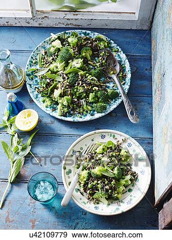 Wild rice, pea and broccoli salad View Large Photo Image Stock Photo - Wild rice, pea and broccoli salad. Fotosearch