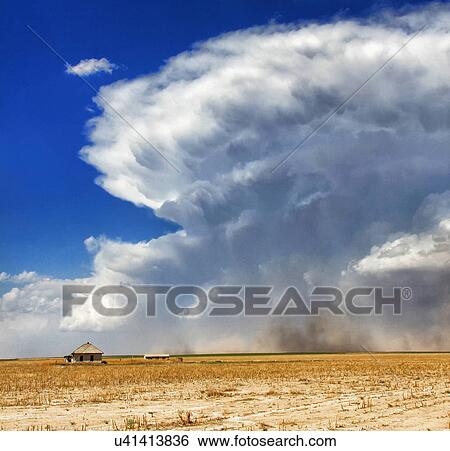 A powerful supercell with strong rear flank downdraft wrapping from left to right in this image kicks up dust and gustnadoes near abandoned farmhouse, Sheridan Lake, Colorado, USA View Large Photo Image Stock Photograph - A powerful supercell with strong rear flank downdraft wrapping from left to right in this image kicks up dust and gustnadoes near abandoned farmhouse, Sheridan Lake, Colorado, USA. Fotosearch