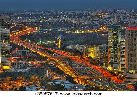 Aerial view of Tel Aviv at night with Ayalon Highway, Israel View Large Photo Image Stock Photo - Aerial view of Tel Aviv at night with Ayalon Highway, Israel. Fotosearch