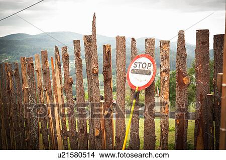 Picture - Barriers with stop sign, Rhodope mountains, Polkovnik Serafimovo, Bulgaria. Fotosearch