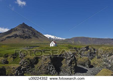 Cottage on landscape, Arnarstapi, Snaefellsnes, Iceland View Large Photo Image Stock Image - Cottage on landscape, Arnarstapi, Snaefellsnes, Iceland. Fotosearch