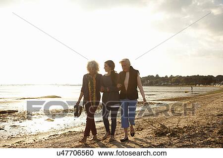 Female family members walking on beach View Large Photo Image Stock Image - Female family members walking on beach. Fotosearch