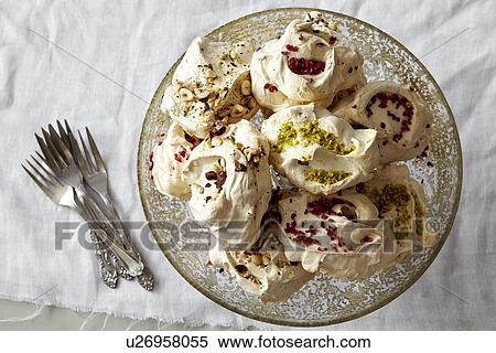 Meringue platter, overhead view View Large Photo Image Stock Photography - Meringue platter, overhead view. Fotosearch