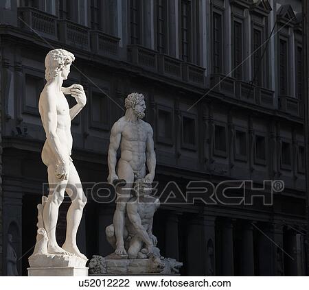 Stock Image - Michelangelo's David, Piazza della Signoria, Florence, Tuscany, Italy. Fotosearch