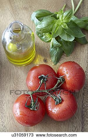 Tomatoes, olive oil and basil View Large Photo Image Stock Image - Tomatoes, olive oil and basil. Fotosearch