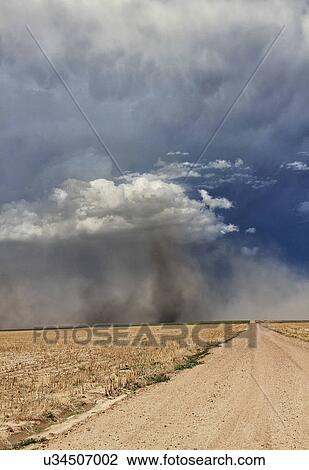 Twin gustnadoes rotate around this supercell's base in the midst of a dust storm from the thunderstorm behind it, Sheridan Lake, Colorado, USA View Large Photo Image Stock Image - Twin gustnadoes rotate around this supercell's base in the midst of a dust storm from the thunderstorm behind it, Sheridan Lake, Colorado, USA. Fotosearch