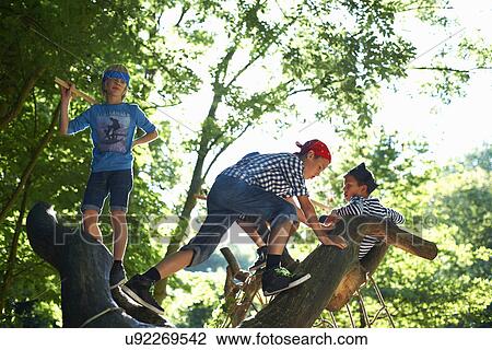 Young boys dressed as pirates, playing in tree View Large Photo Image Stock Image - Young boys dressed as pirates, playing in tree. Fotosearch