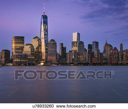 Stock Image - Cityscape at dusk. Fotosearch