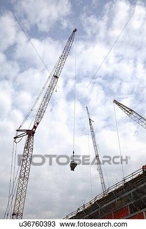 Cranes against cloudy sky, low angle view View Large Photo Image Stock Image - Cranes against cloudy sky, low angle view. Fotosearch