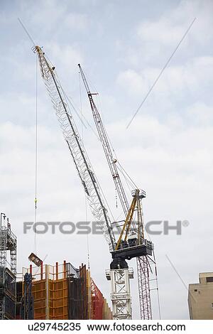 Cranes against cloudy sky View Large Photo Image Stock Photography - Cranes against cloudy sky. Fotosearch
