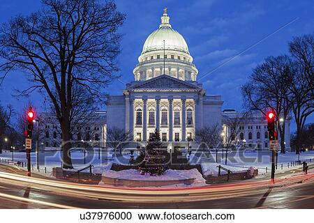 Stock Image - Illuminated State Capitol Building. Fotosearch