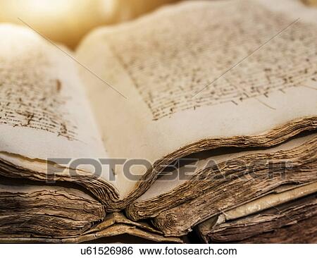 Stock Photograph - Library in monastery, Ancient manuscript. Fotosearch