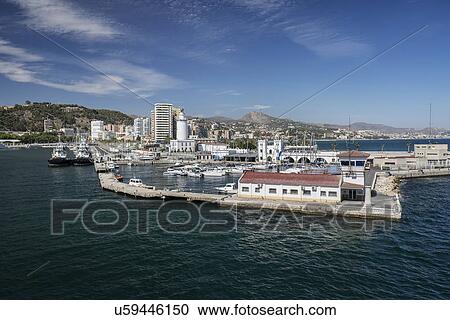 Stock Image - Malaga, Mediterranean Sea, View of harbor. Fotosearch