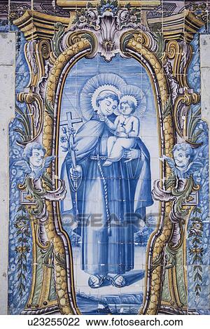 Stock Image - Ornate tiles at Plaza 5 de Outubro. Fotosearch