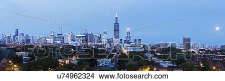 Panorama of city with rising moon View Large Photo Image Picture - Panorama of city with rising moon. Fotosearch