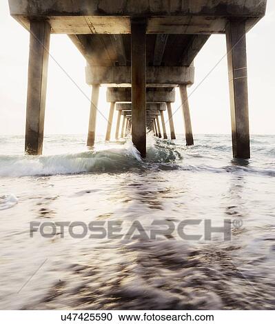Stock Image - Pier at sunset. Fotosearch