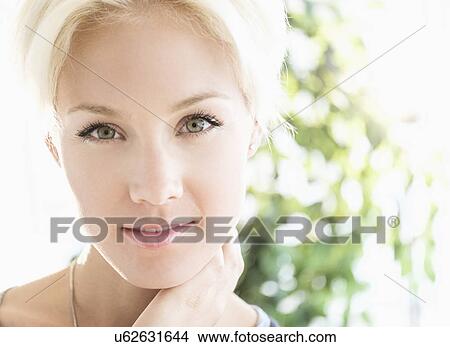 Portrait of blonde woman smiling View Large Photo Image Picture - Portrait of blonde woman smiling. Fotosearch