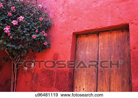 Stock Photo - Red wall and doors of Monastery Santa Catalina . Fotosearch
