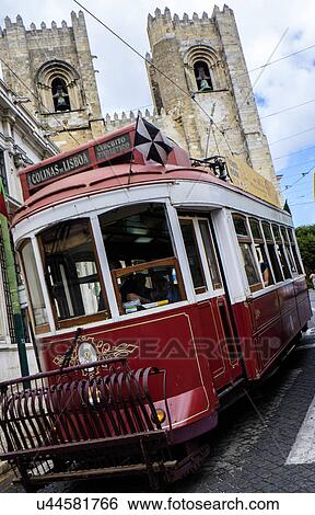 Tram in front of Lisbon Cathedral View Large Photo Image Stock Photograph - Tram in front of Lisbon Cathedral. Fotosearch