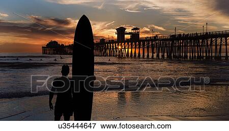Stock Photo - Longboarder at Oceanside, California. Fotosearch