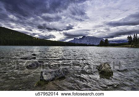 Picture - Two Jack Lake with Mount Rundle. Fotosearch