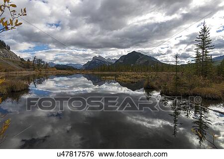 Stock Photograph - Vermillion Lakes in the Canadian Rocky Mountains. Fotosearch