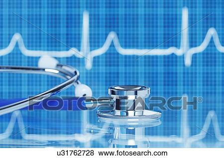 Acoustic stethoscope in front of electrocardiogram (pulse trace) displayed on a digital tablet screen View Large Photo Image Stock Photo - Acoustic stethoscope in front of electrocardiogram (pulse trace) displayed on a digital tablet screen. Fotosearch