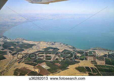 Stock Image - Aerial view of the Sea Of Galilee, Israel. Fotosearch