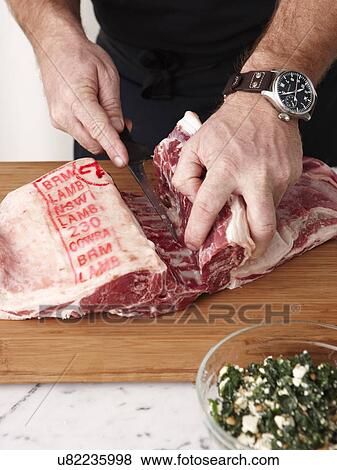 Stock Photo - How to make Rolled Rare Lamb Ratatouille Step 04. Fotosearch