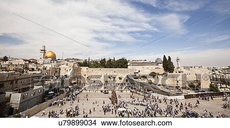 Israel, Jerusalem, Wailing Wall with the gilded dome of the rock on the left and the al-Aqsa Mosque on the right View Large Photo Image Picture - Israel, Jerusalem, Wailing Wall with the gilded dome of the rock on the left and the al-Aqsa Mosque on the right. Fotosearch