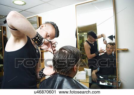 Male student barber cutting mans hair in college hairdressers View Large Photo Image Stock Image - Male student barber cutting mans hair in college hairdressers. Fotosearch