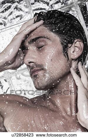 Man enjoying shower View Large Photo Image Stock Image - Man enjoying shower. Fotosearch