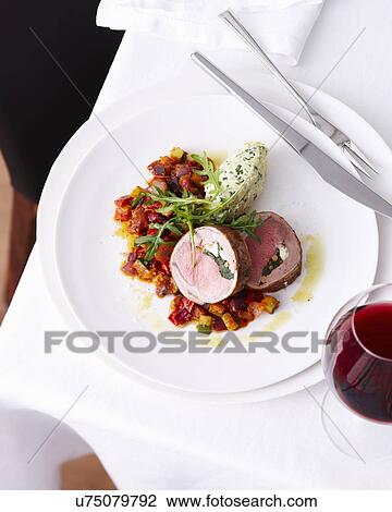 Rolled Rare Lamb Ratatouille View Large Photo Image Stock Image - Rolled Rare Lamb Ratatouille. Fotosearch